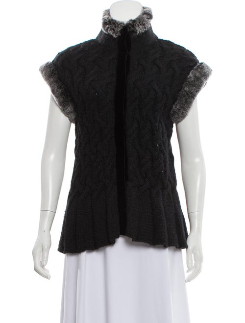 Magaschoni Fur-Trimmed Cable Knit Cardigan Black