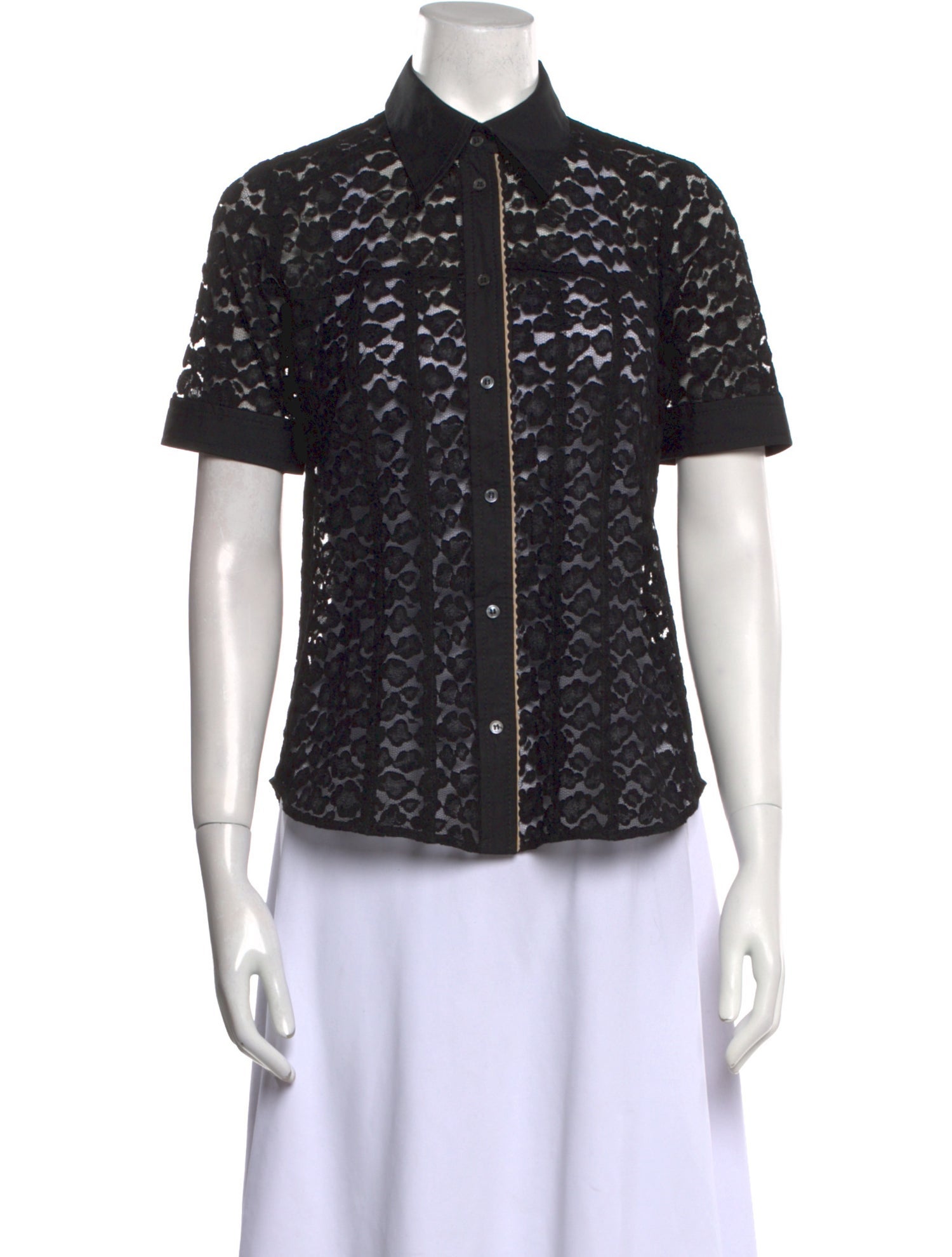 N21 x Wolford Lace Pattern Short Sleeve Button-Up Top
