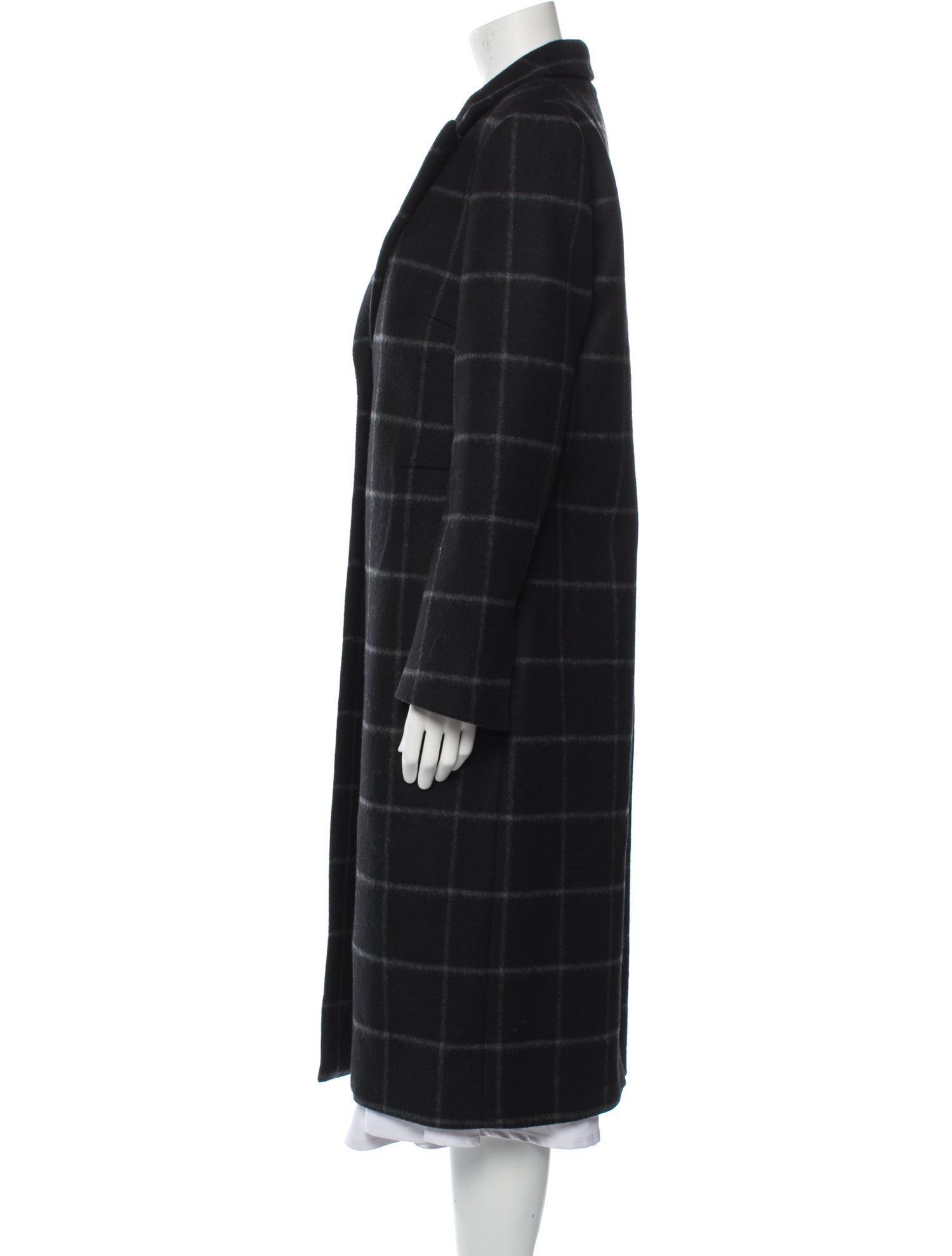 Partow Wool Plaid Print Fur Coat