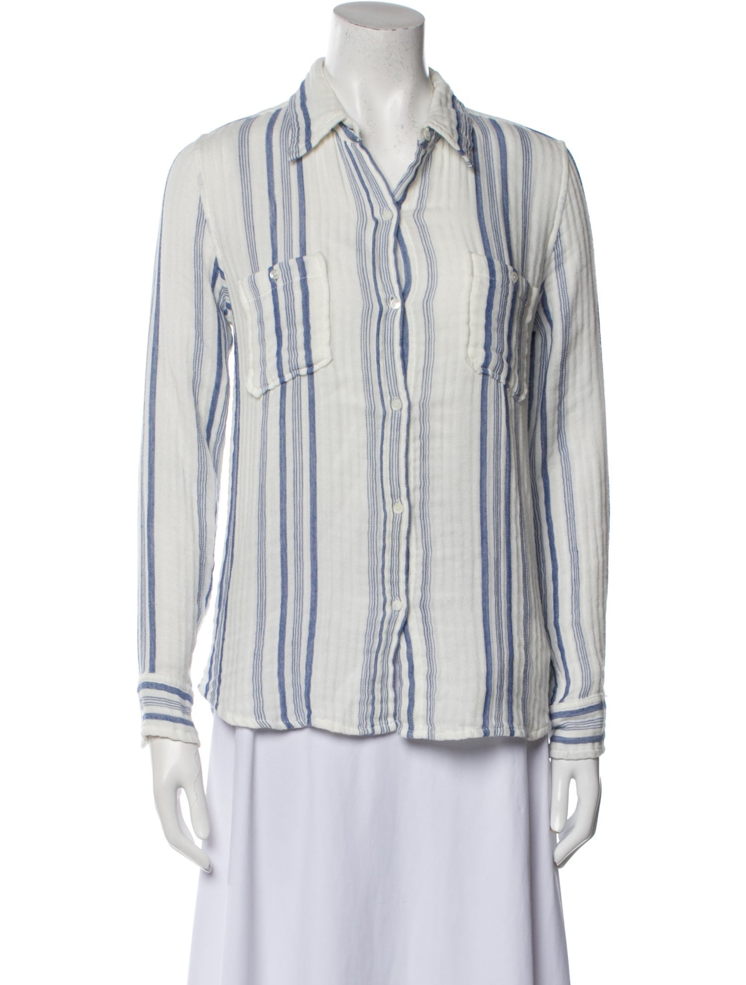 Nili Lotan Striped V-Neck Button-Up Top