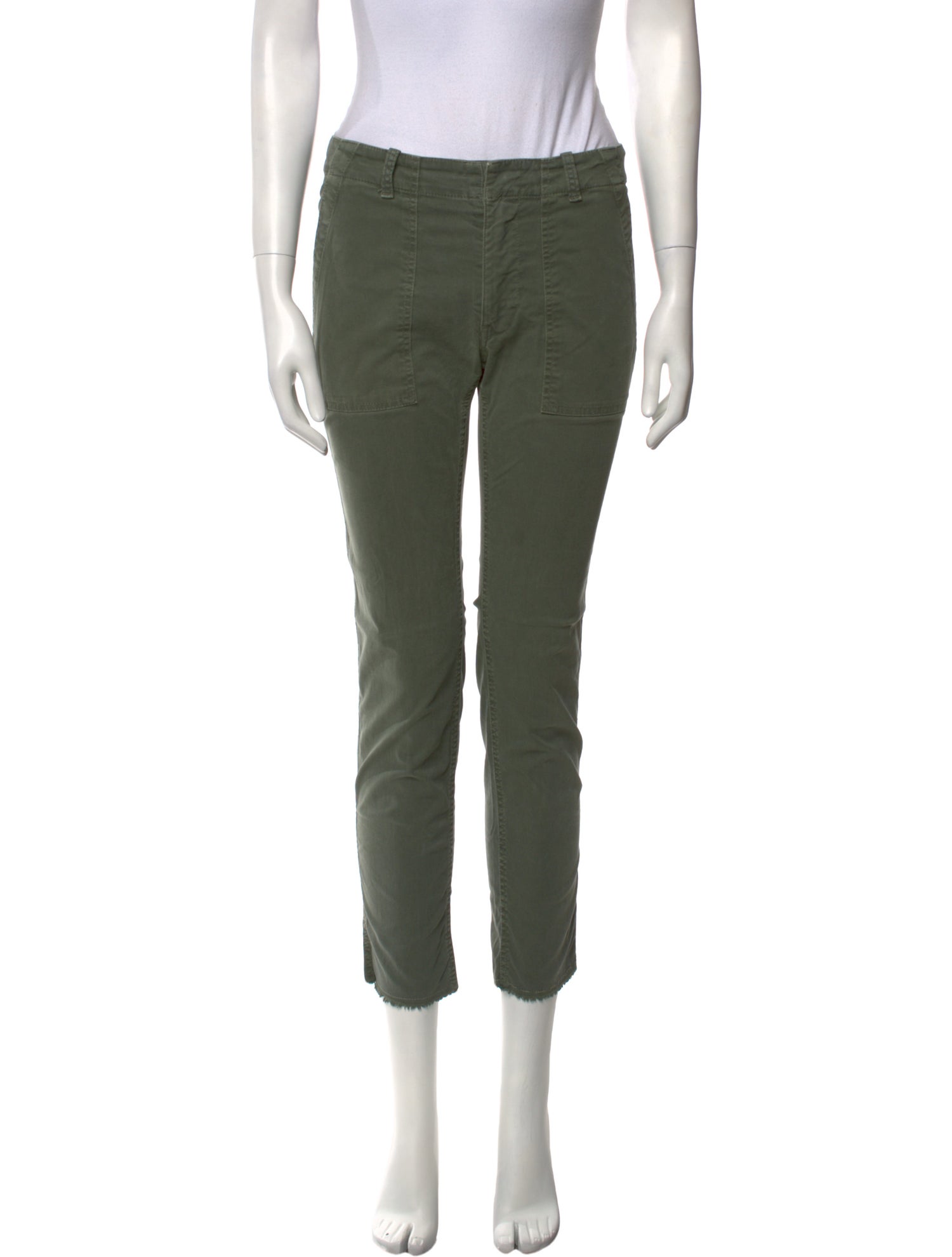Nili Lotan Skinny Leg Pants Green Mid-Rise Raw-Edge Trim