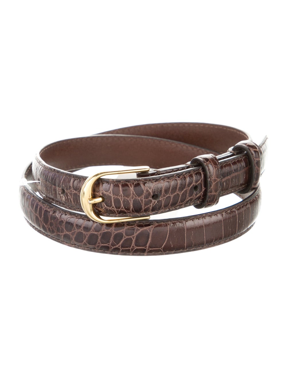 Nili Lotan Waist Belt Brown Leather Gold-Tone Hardware Buckle Closure
