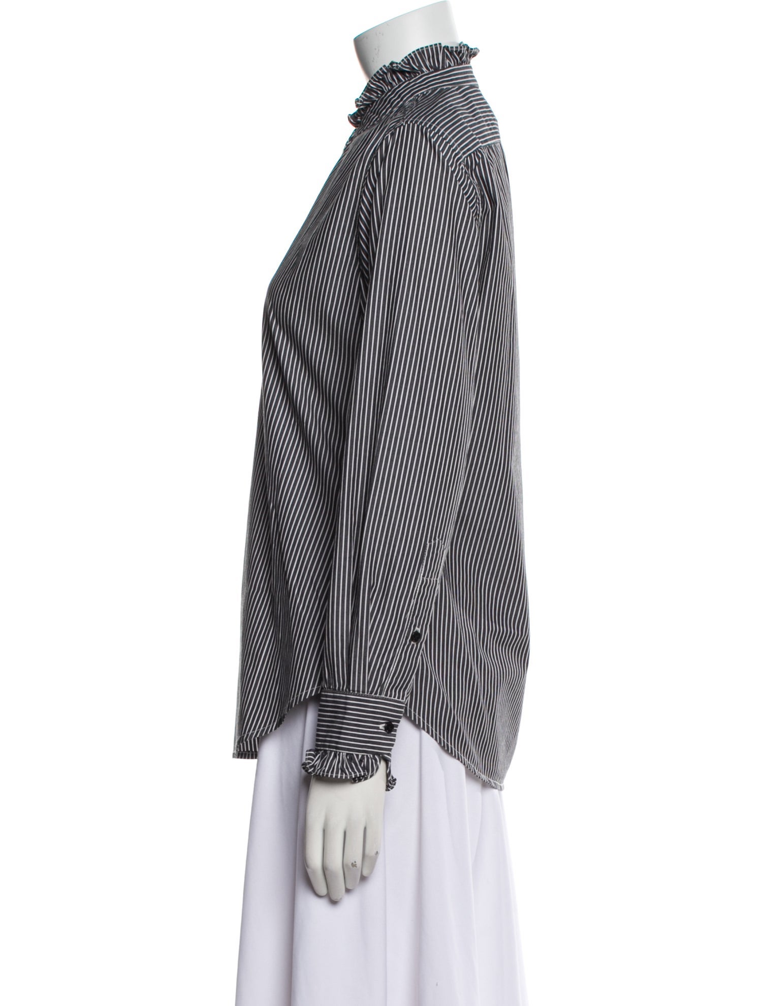 Nili Lotan Striped Mock Neck Button-Up Top