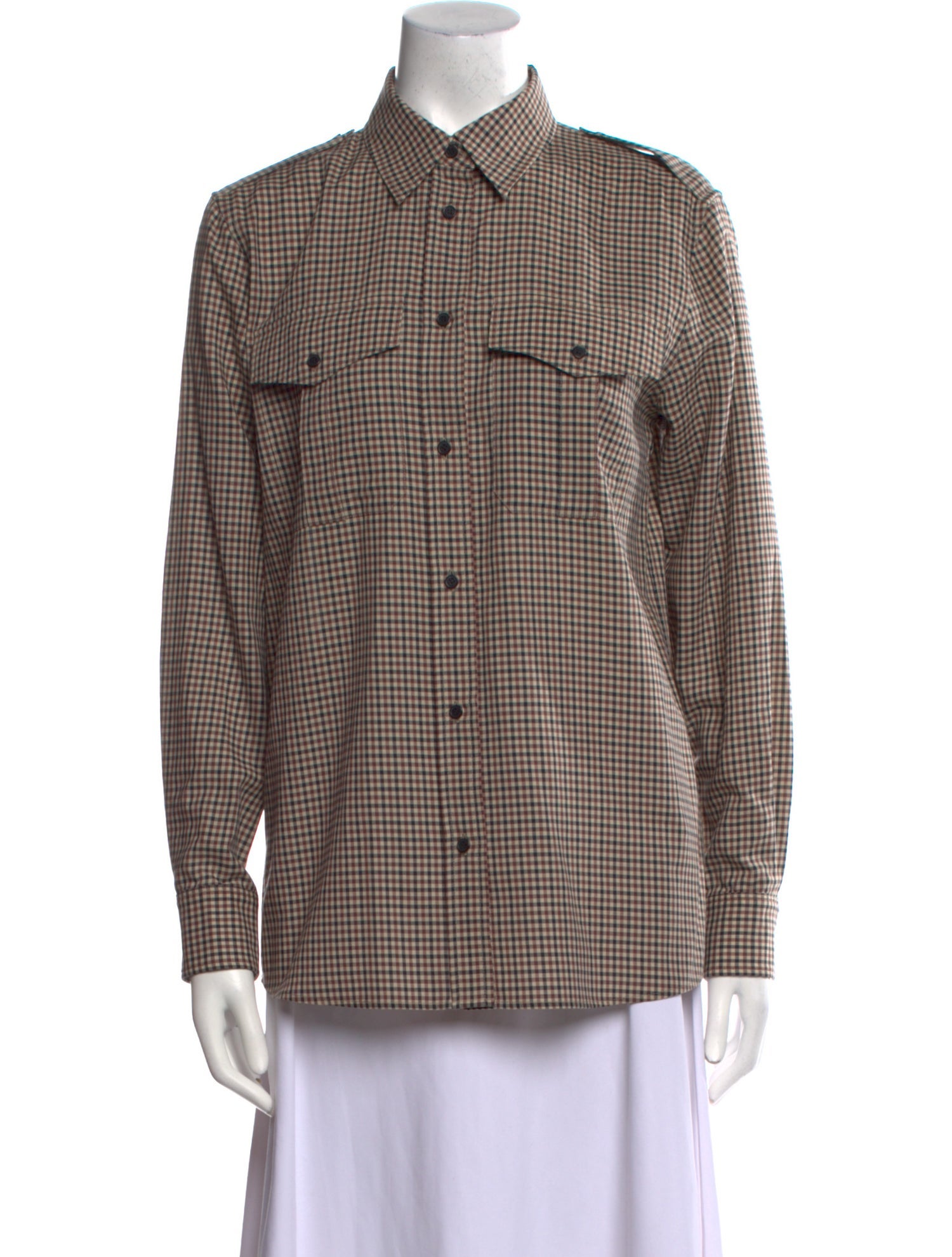 Nili Lotan Plaid Print Long Sleeve Button-Up Top