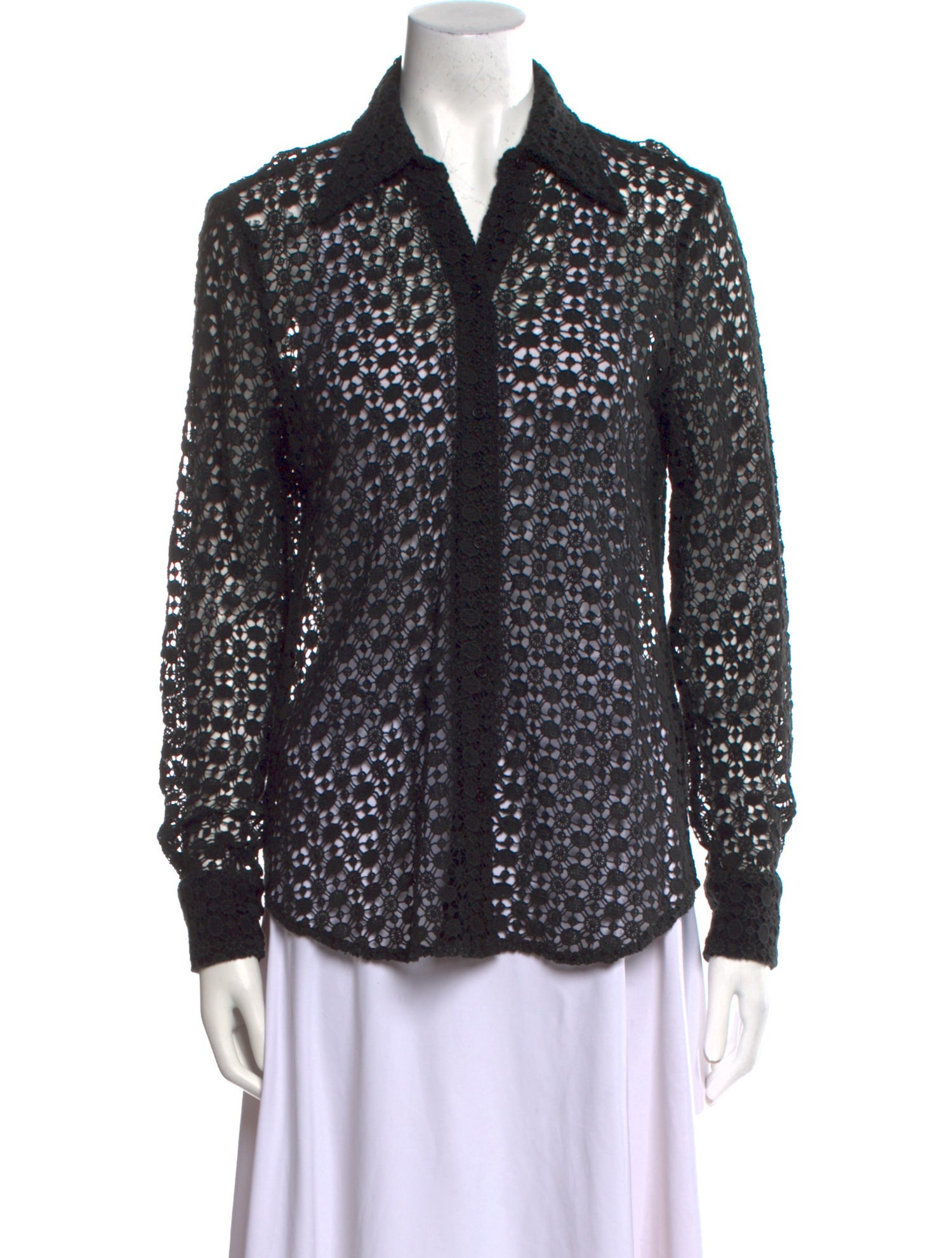 Nili Lotan Lace Pattern Long Sleeve Button-Up Top