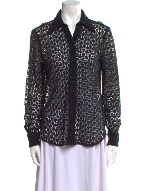 Nili Lotan Lace Pattern Long Sleeve Button-Up Top
