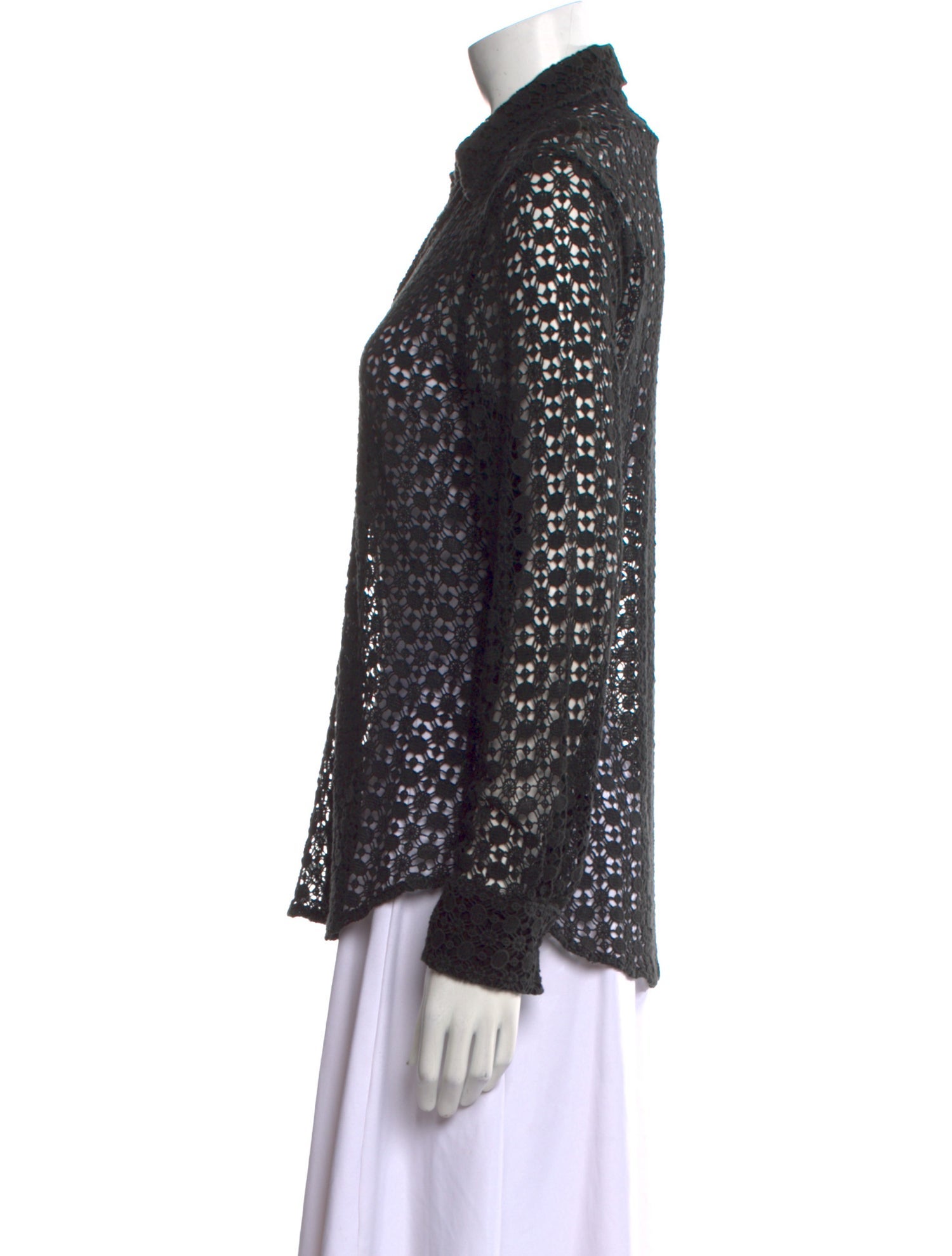 Nili Lotan Lace Pattern Long Sleeve Button-Up Top