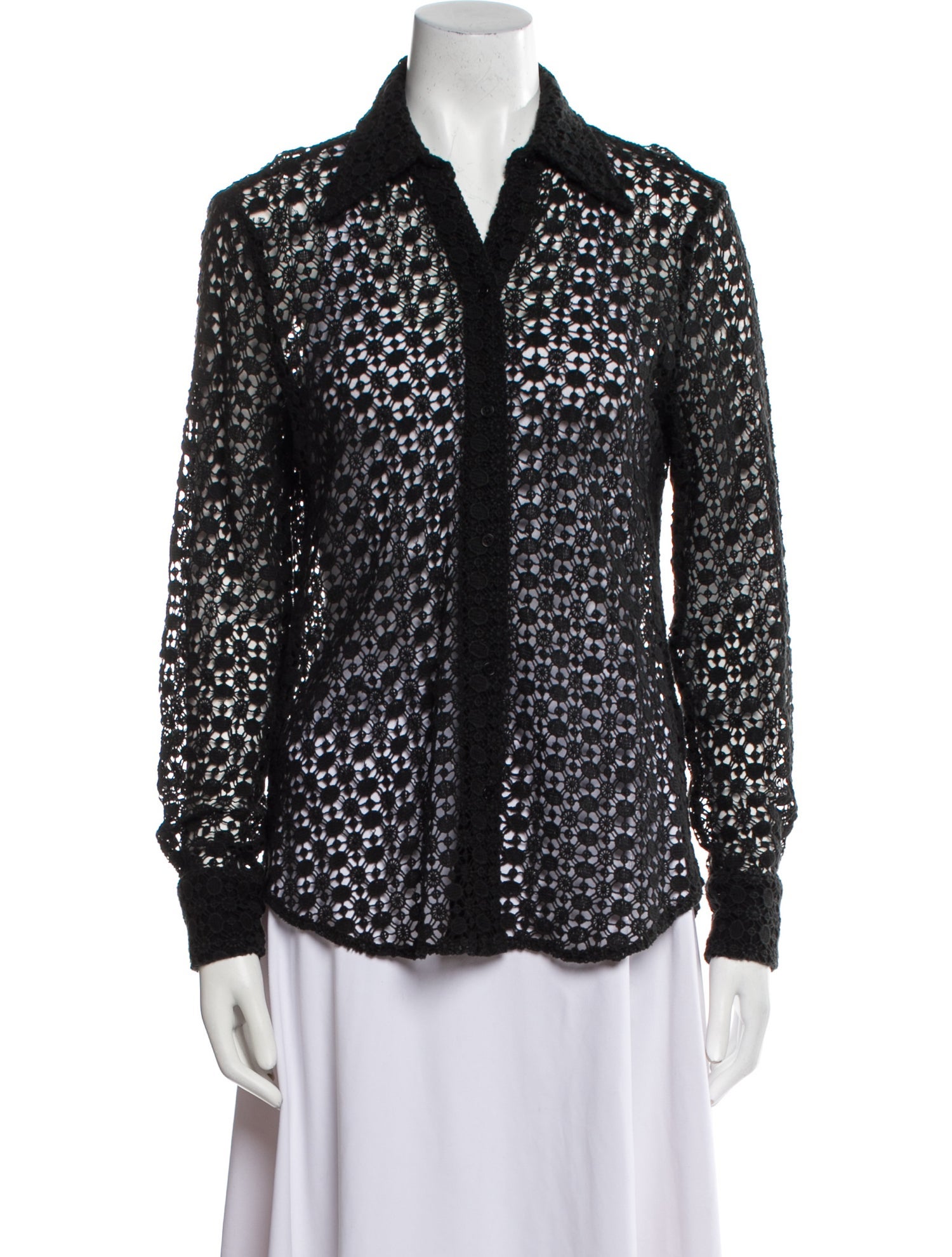 Nili Lotan Lace Pattern Long Sleeve Button-Up Top