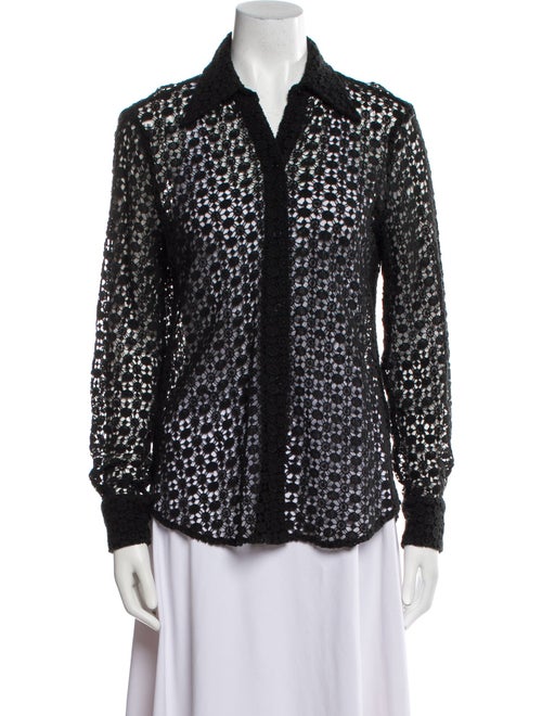 Nili Lotan Lace Pattern Long Sleeve Button-Up Top
