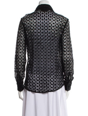 Nili Lotan Lace Pattern Long Sleeve Button-Up Top