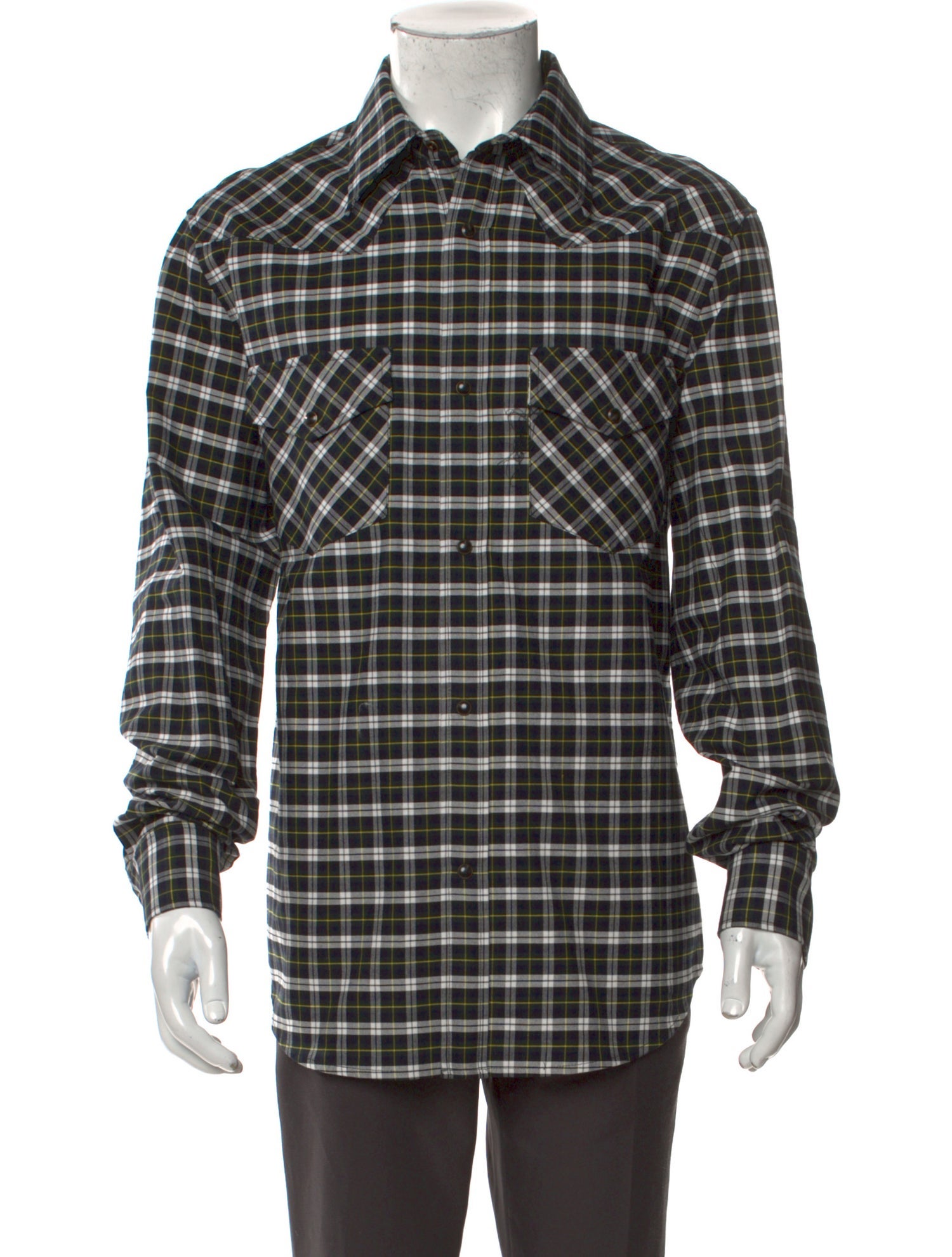 Nili Lotan Plaid Print Long Sleeve Western Shirt