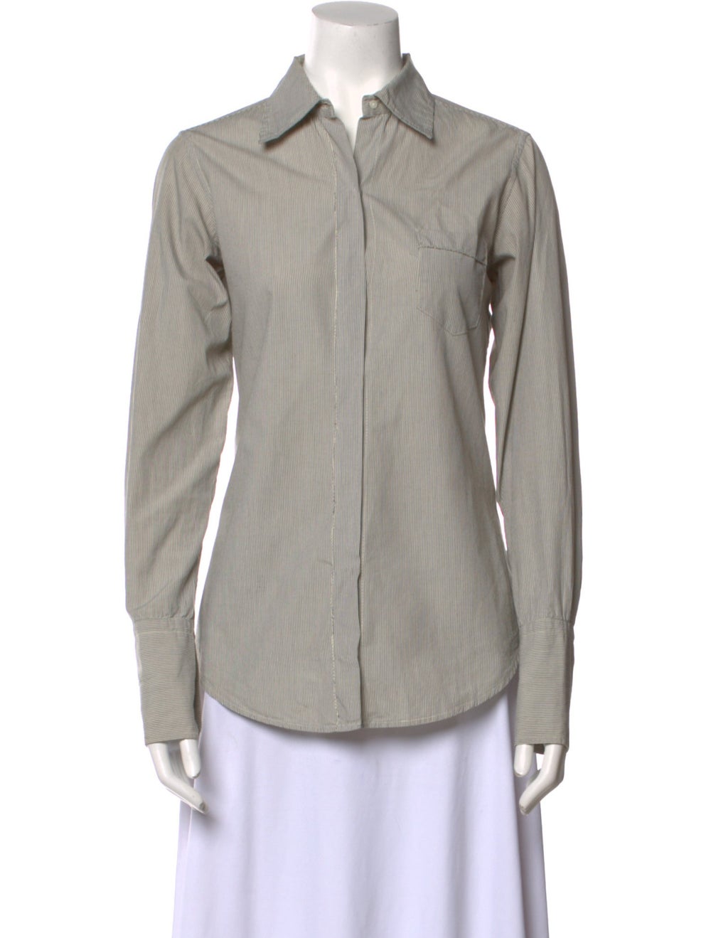 Nili Lotan Button-Up Top Grey Long Sleeve with Collar