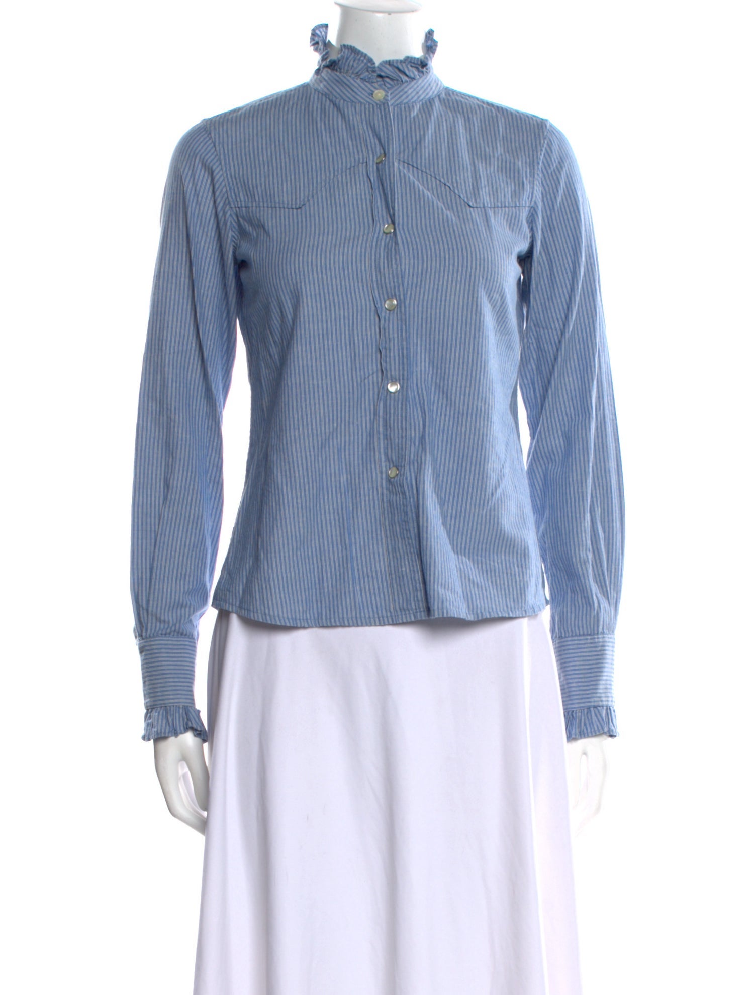 Nili Lotan Striped Mock Neck Button-Up Top