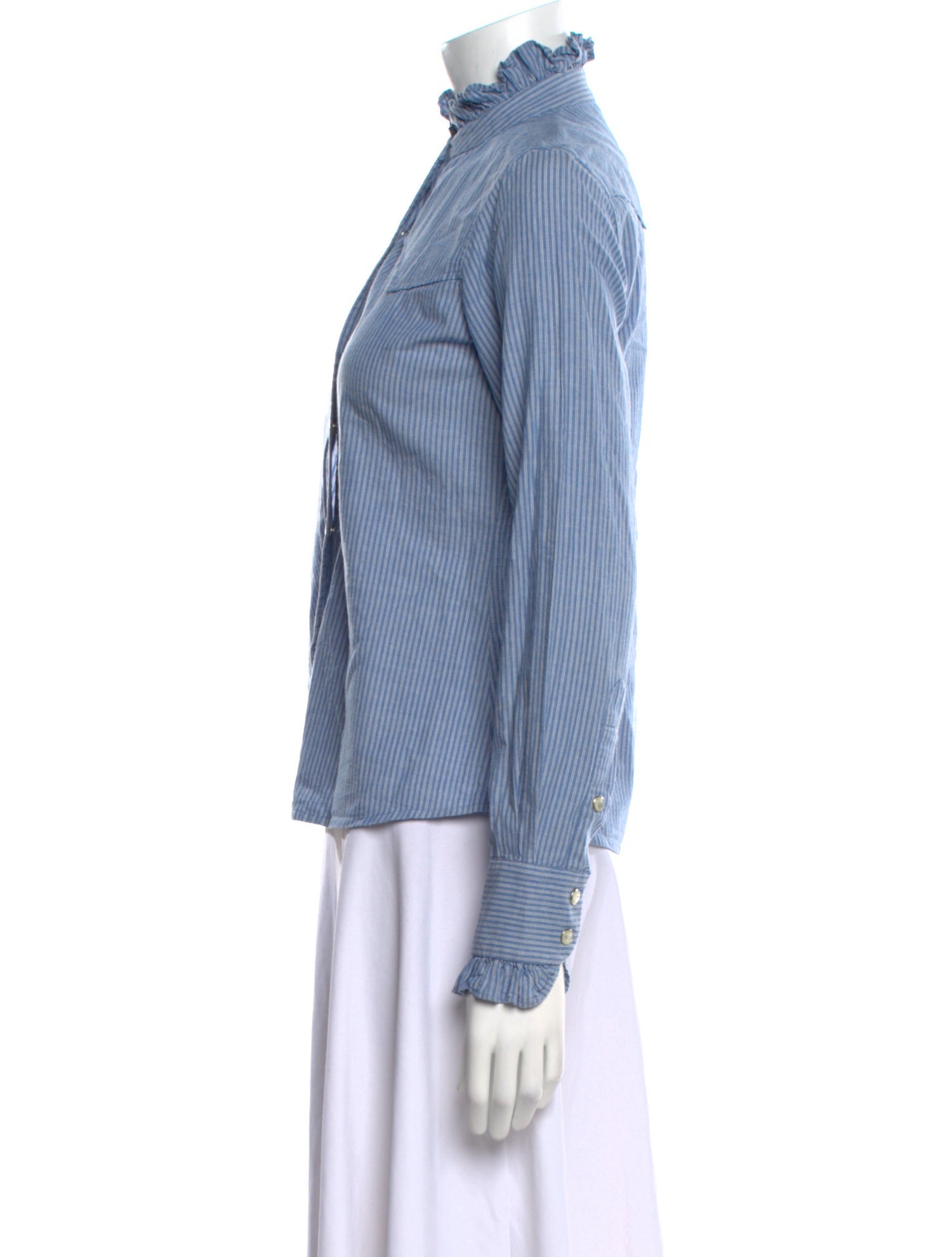 Nili Lotan Striped Mock Neck Button-Up Top