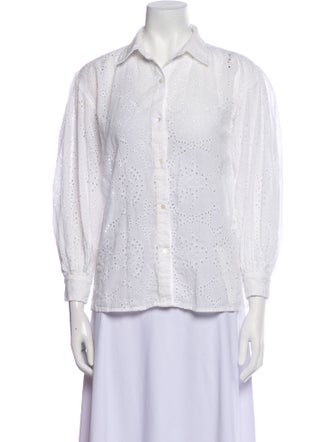 Nili Lotan Printed Three-Quarter Sleeve Button-Up Top