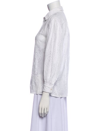 Nili Lotan Printed Three-Quarter Sleeve Button-Up Top