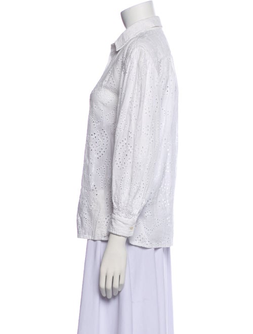 Nili Lotan Printed Three-Quarter Sleeve Button-Up Top