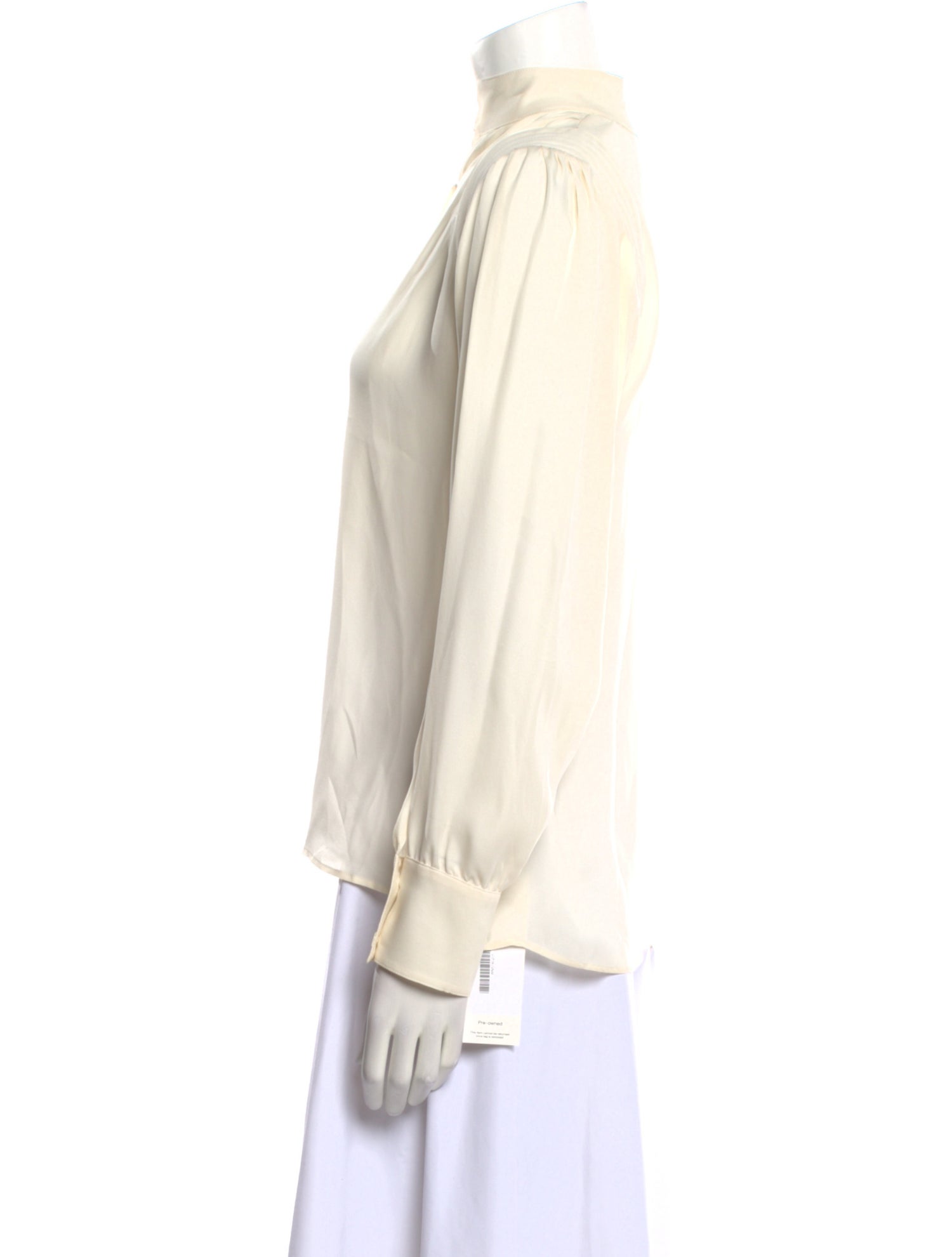 Nili Lotan Silk Mock Neck Button-Up Top