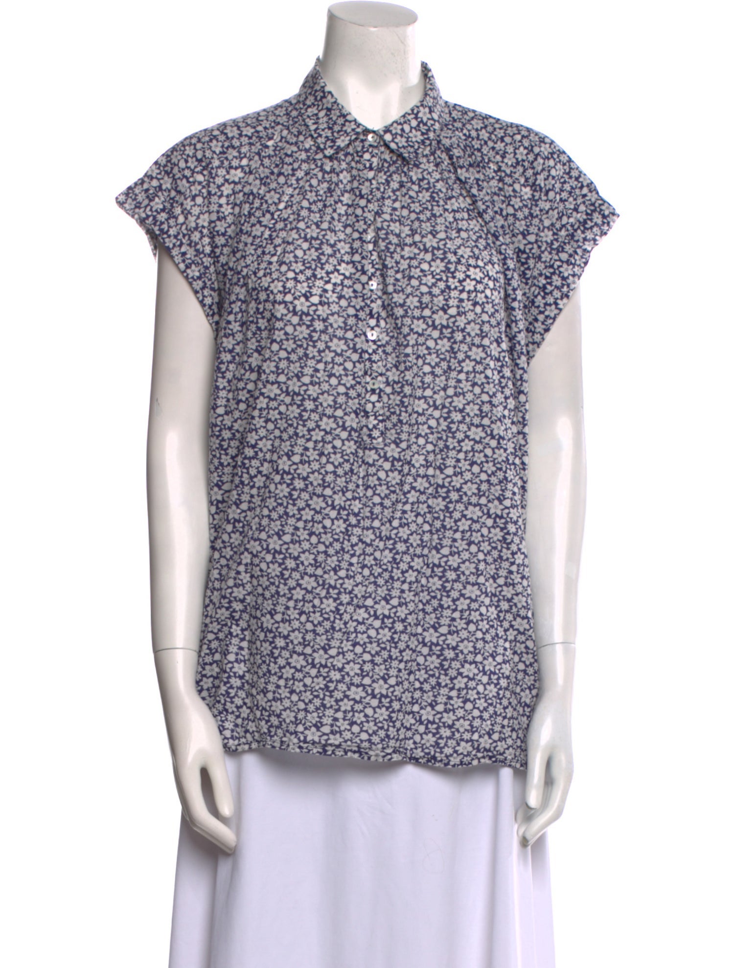 Nili Lotan Printed Short Sleeve Button-Up Top