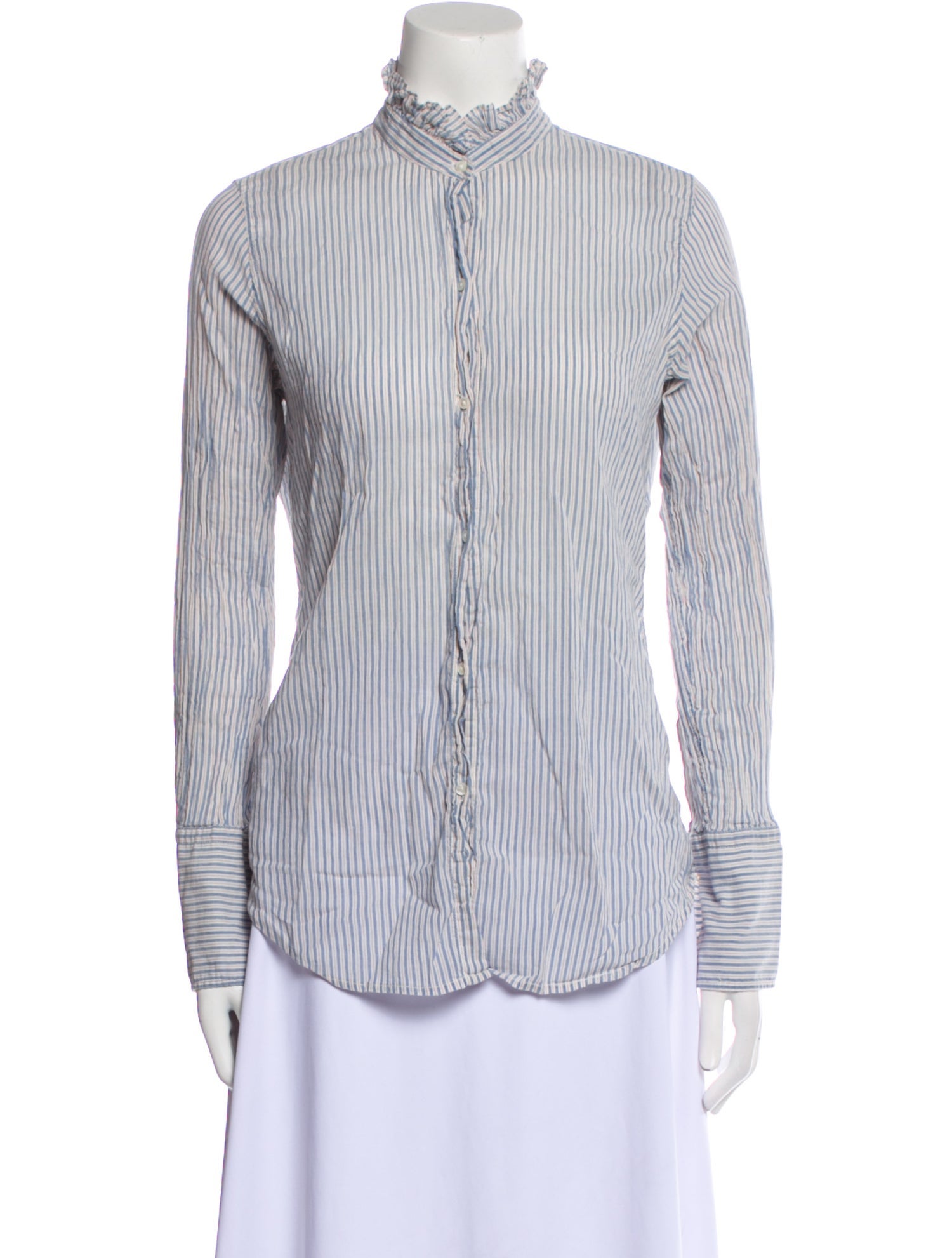 Nili Lotan Striped Mock Neck Button-Up Top