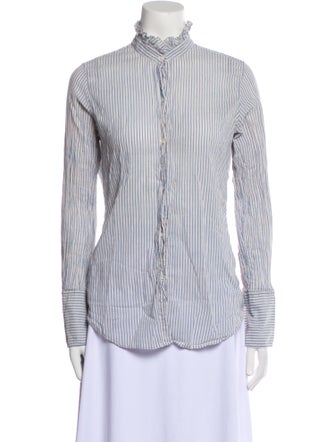 Nili Lotan Striped Mock Neck Button-Up Top