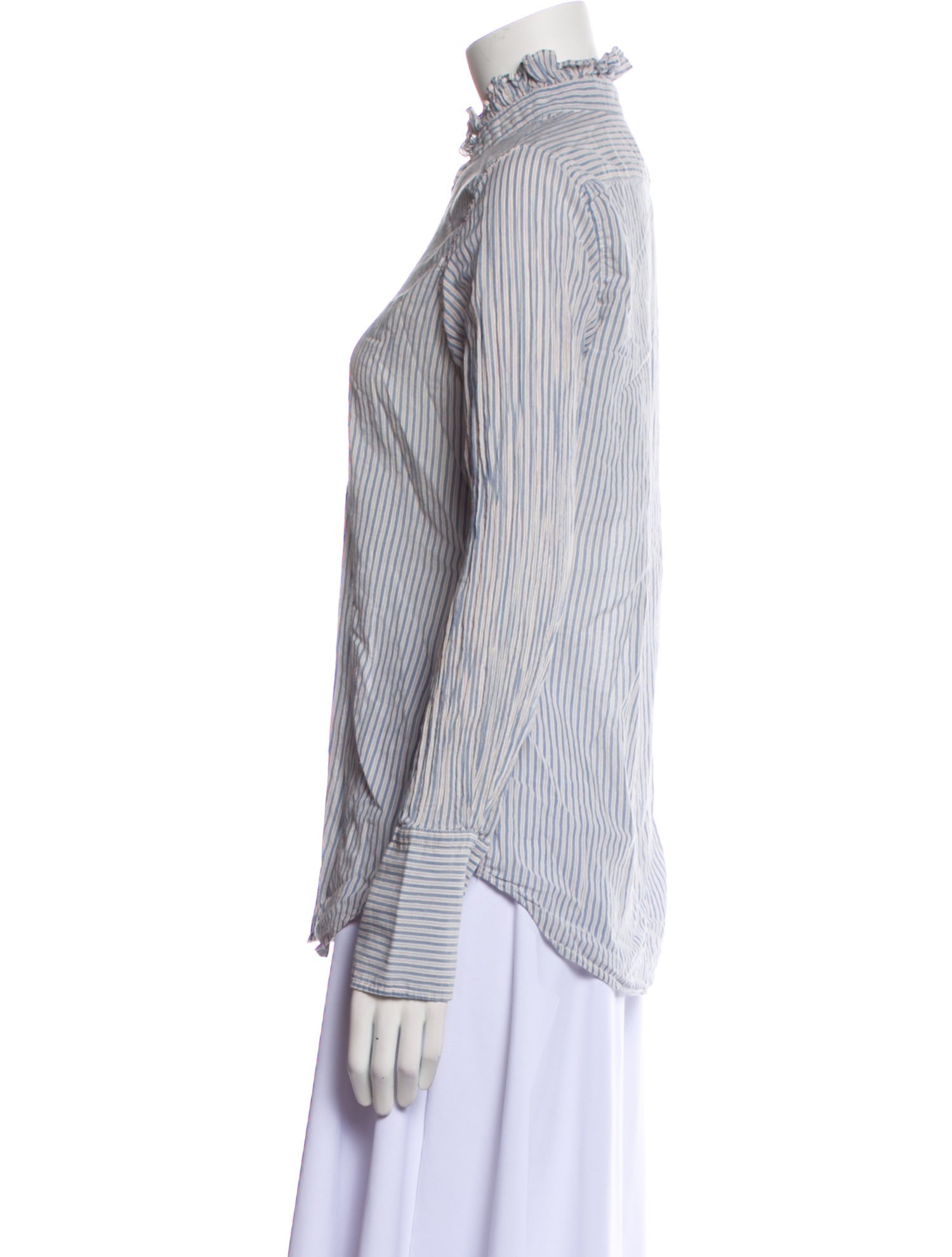 Nili Lotan Striped Mock Neck Button-Up Top