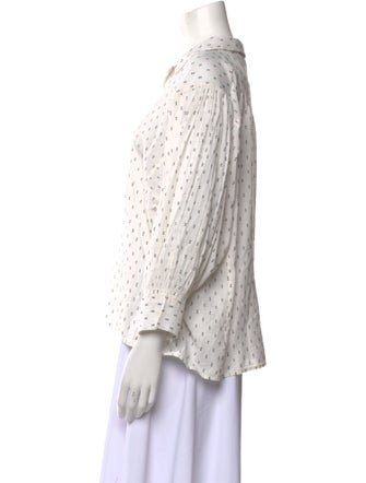 Nili Lotan Printed Three-Quarter Sleeve Button-Up Top