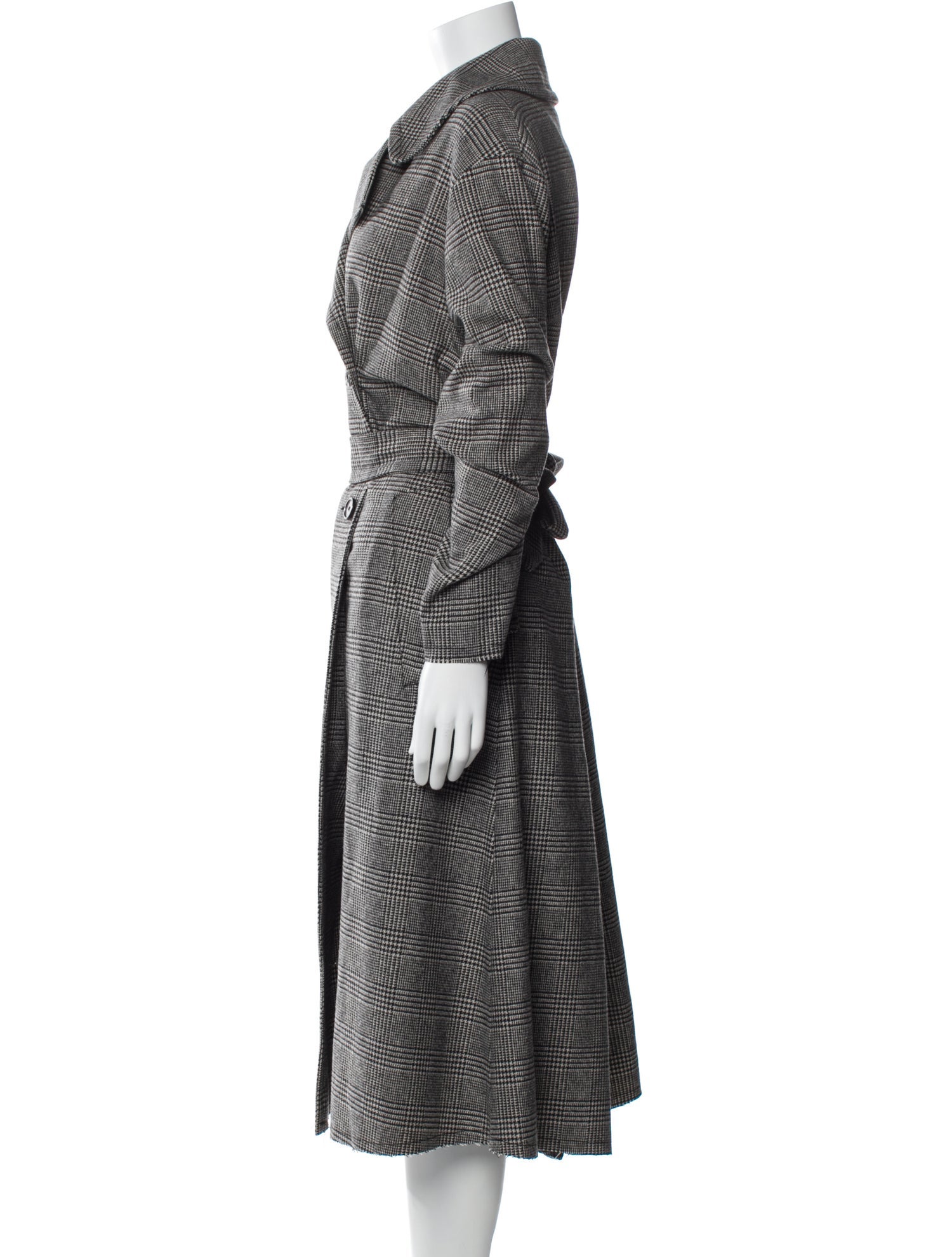 Nili Lotan Wool Plaid Print Trench Coat