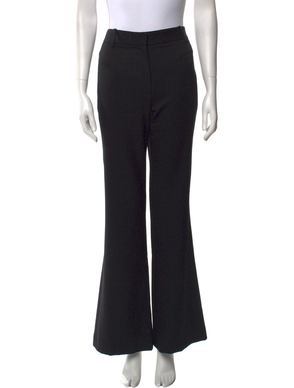 Nili Lotan Virgin Wool Wide Leg Pants Black Mid-Rise Slit Pockets