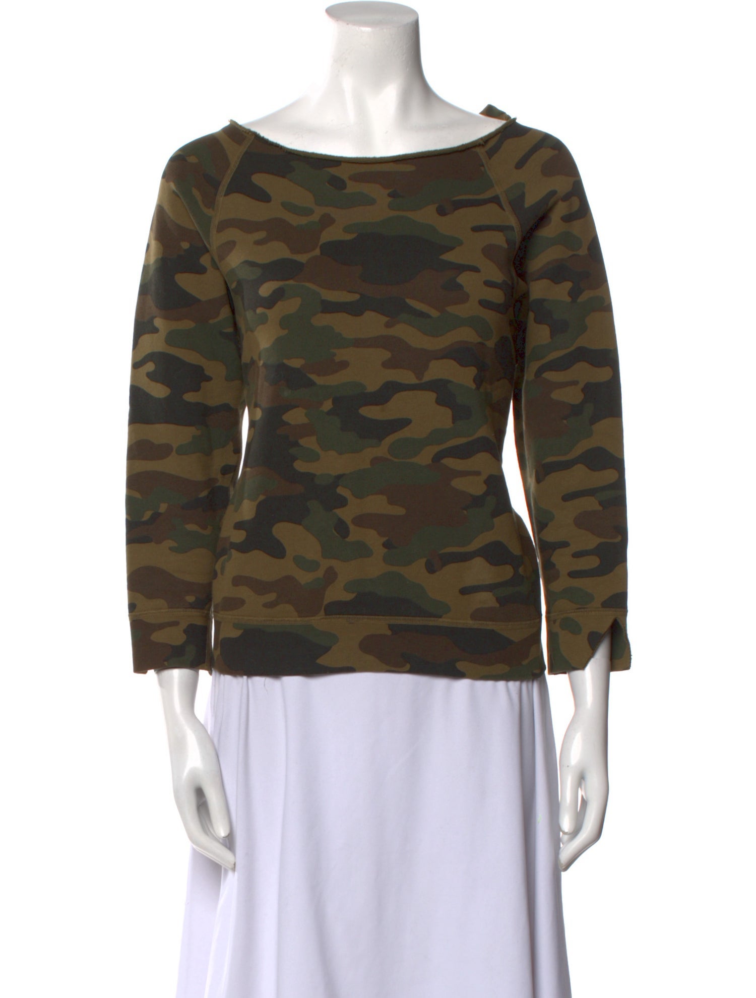 Nili Lotan Camouflage Print Bateau Neckline Top