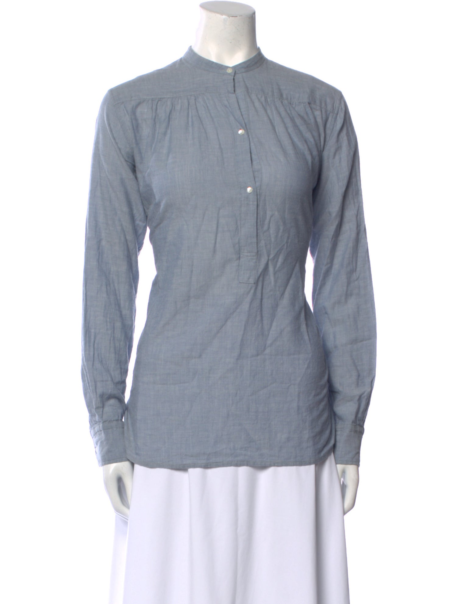 Nili Lotan Mock Neck Long Sleeve Button-Up Top