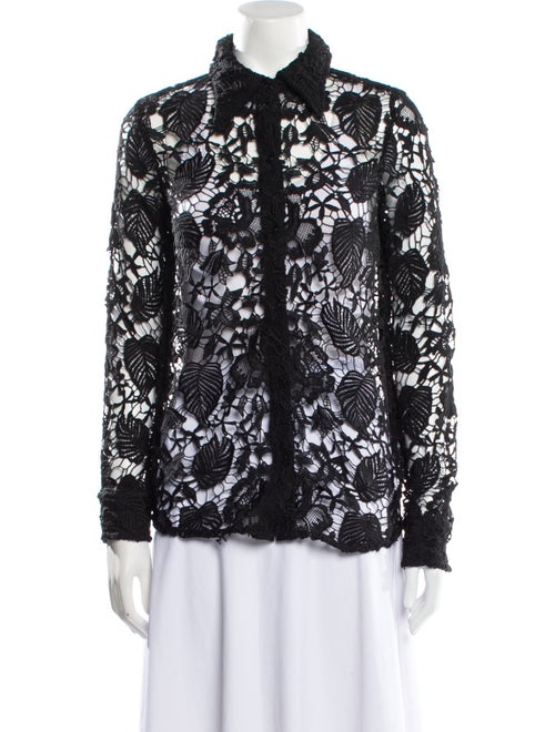 Nili Lotan Lace Pattern Long Sleeve Button-Up Top