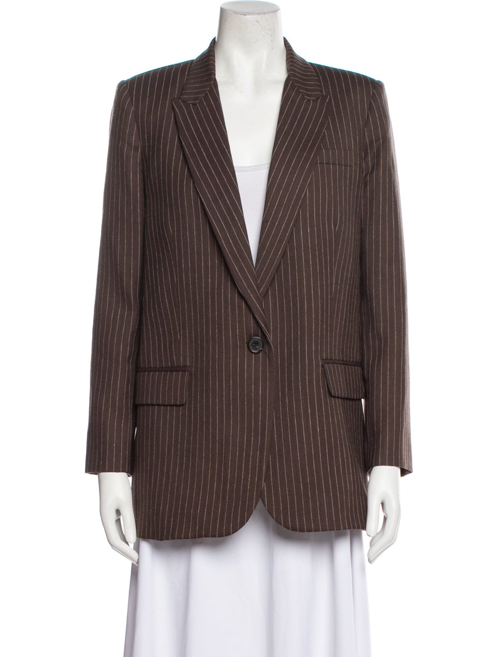 Nili Lotan Virgin Wool Blazer Brown Striped Pointed Collar
