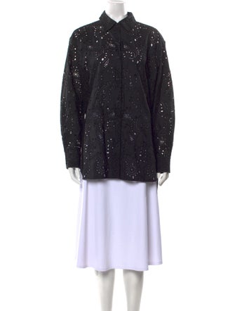 Nili Lotan Lace Pattern Long Sleeve Button-Up Top