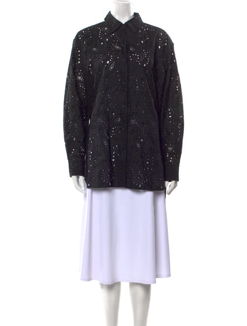 Nili Lotan Lace Pattern Long Sleeve Button-Up Top