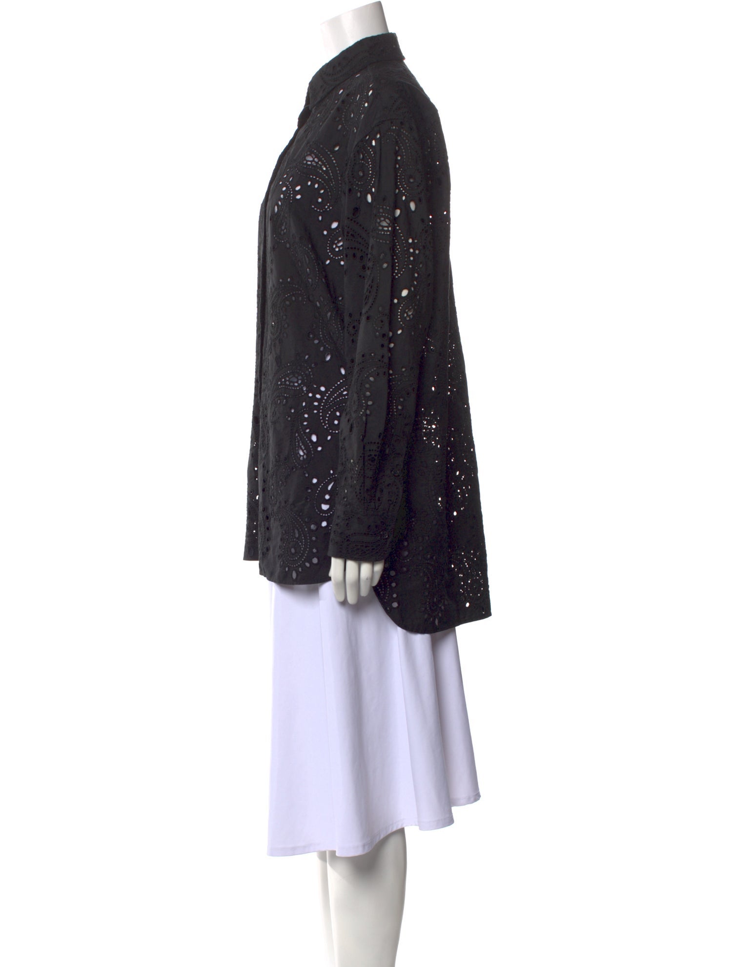 Nili Lotan Lace Pattern Long Sleeve Button-Up Top