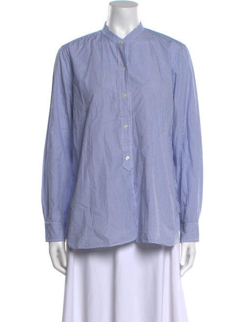 Nili Lotan Striped Mock Neck Button-Up Top