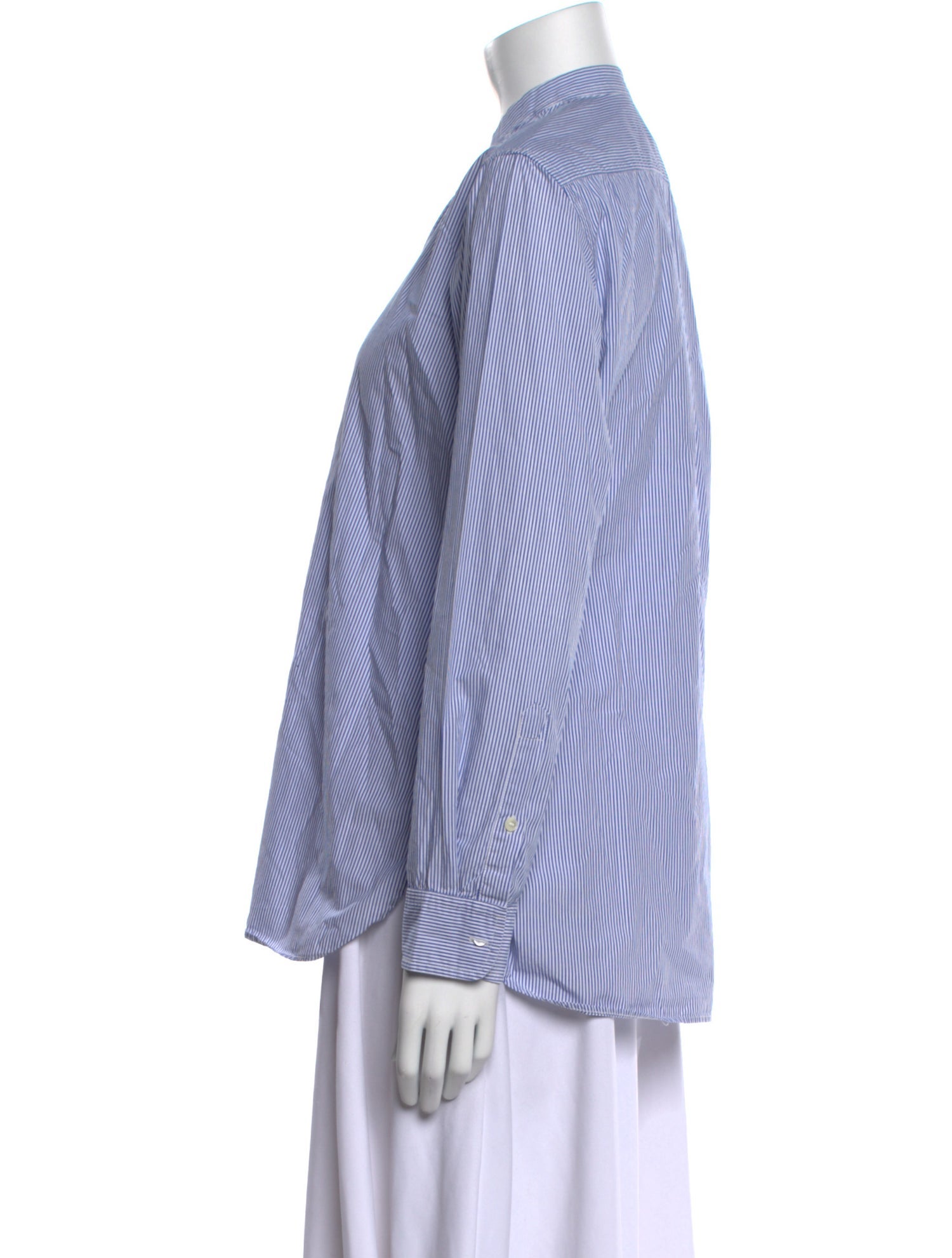 Nili Lotan Striped Mock Neck Button-Up Top