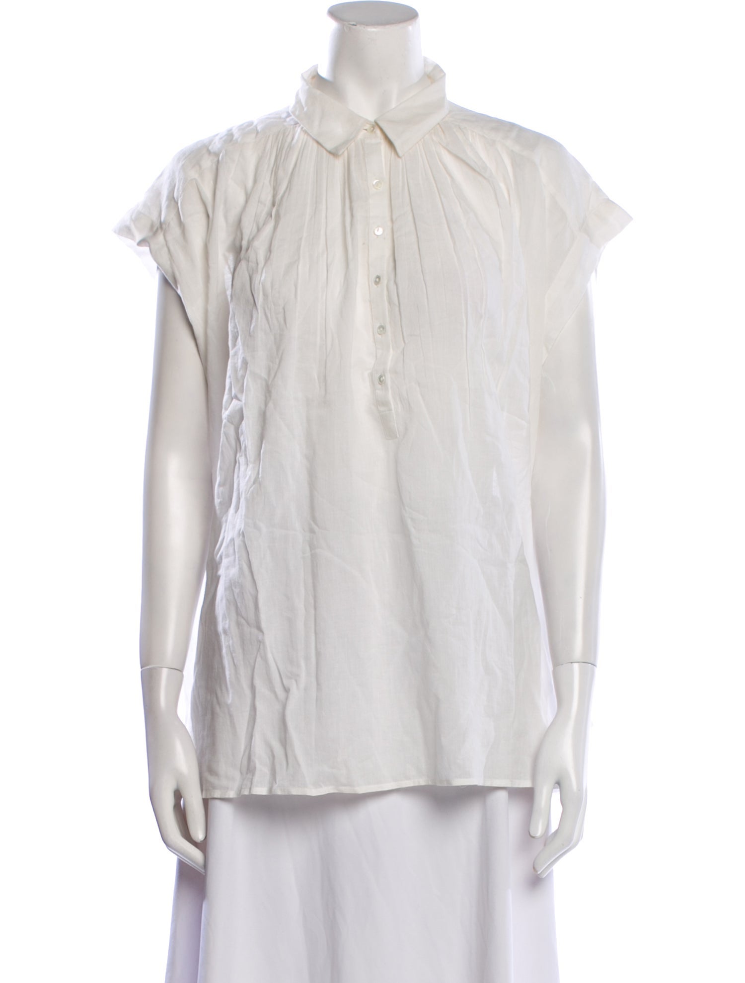 Nili Lotan Mock Neck Short Sleeve Button-Up Top