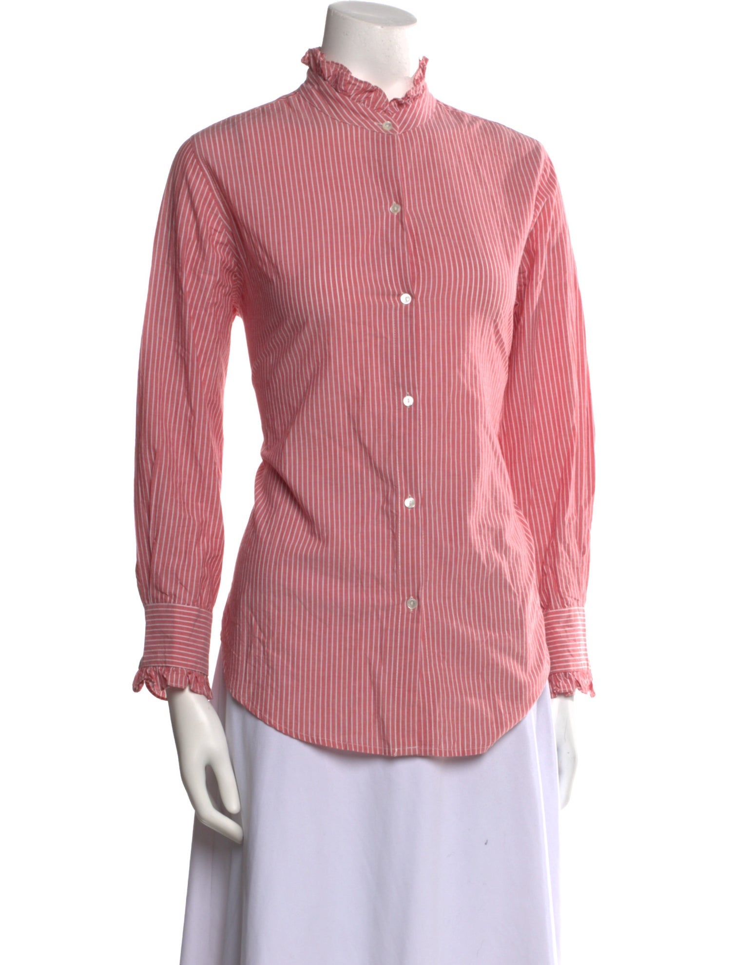 Nili Lotan Striped Mock Neck Button-Up Top