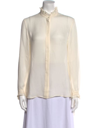 Nili Lotan Mock Neck Long Sleeve Button-Up Top