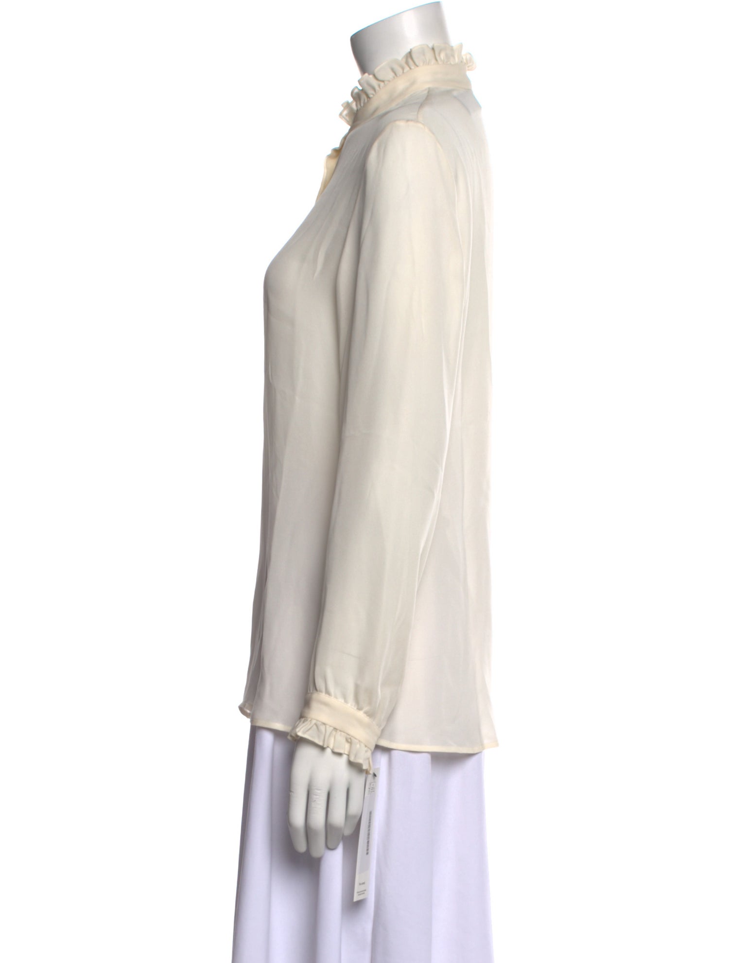 Nili Lotan Mock Neck Long Sleeve Button-Up Top