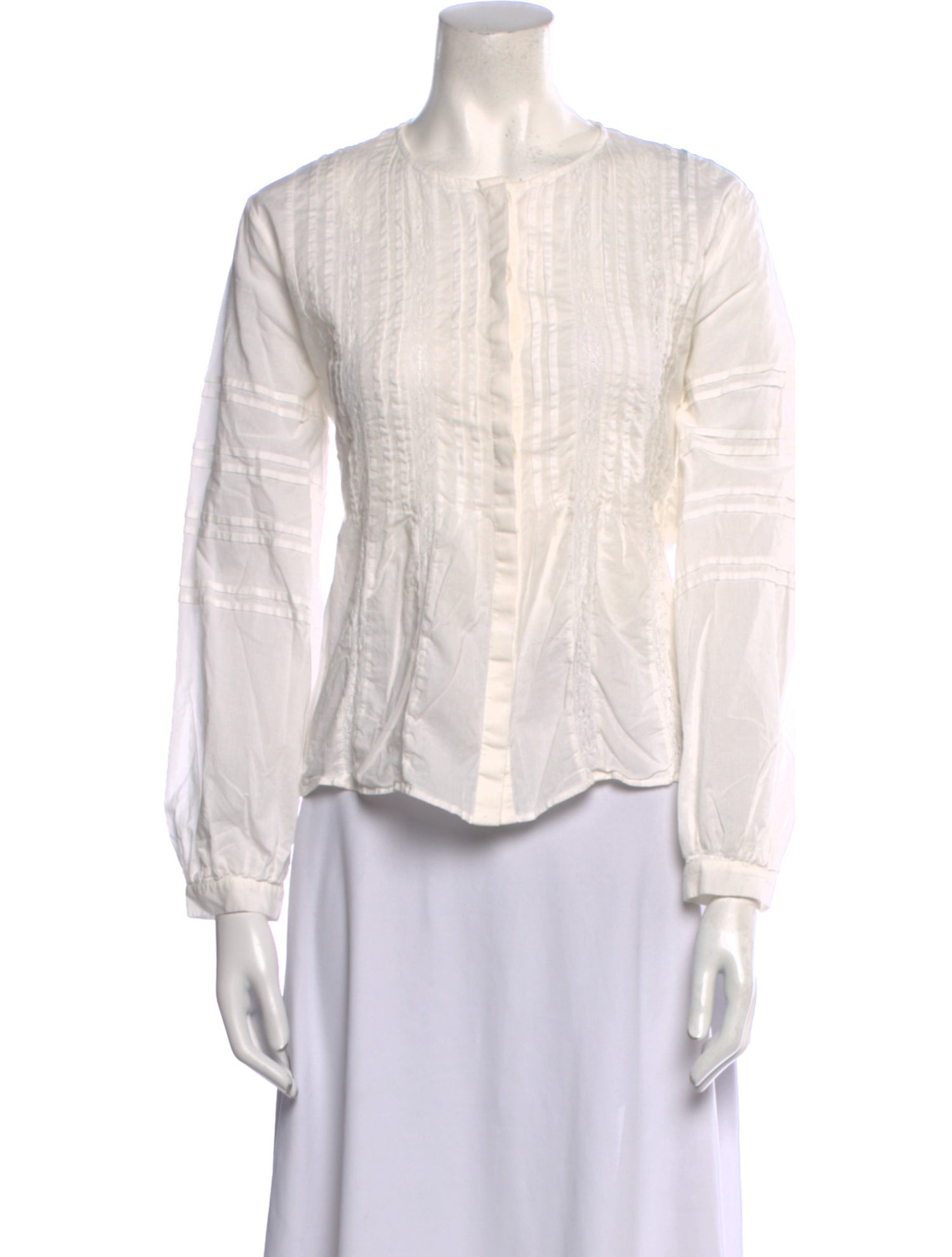 Nili Lotan Crew Neck Long Sleeve Button-Up Top