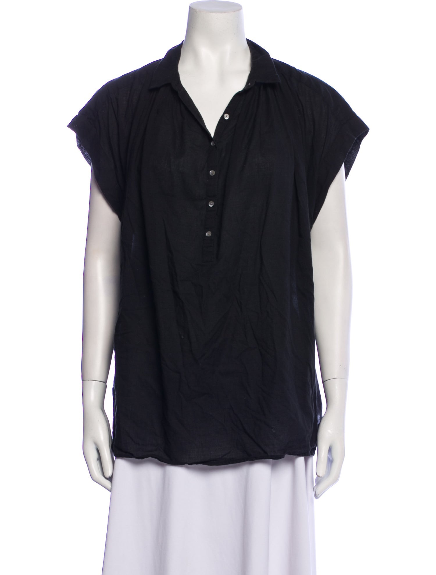 Nili Lotan V-Neck Short Sleeve Button-Up Top