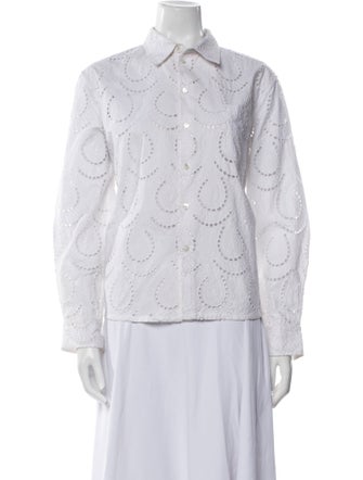 Nili Lotan Eyelet Long Sleeve Button-Up Top