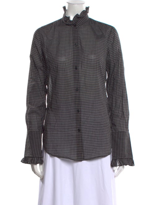 Nili Lotan Plaid Print Mock Neck Button-Up Top