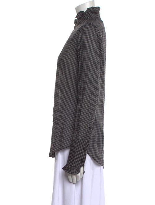 Nili Lotan Plaid Print Mock Neck Button-Up Top