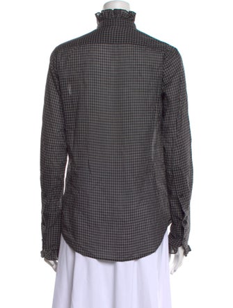 Nili Lotan Plaid Print Mock Neck Button-Up Top