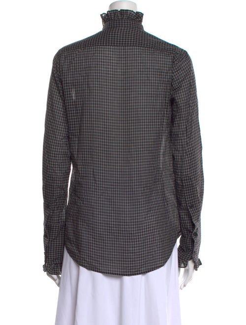 Nili Lotan Plaid Print Mock Neck Button-Up Top