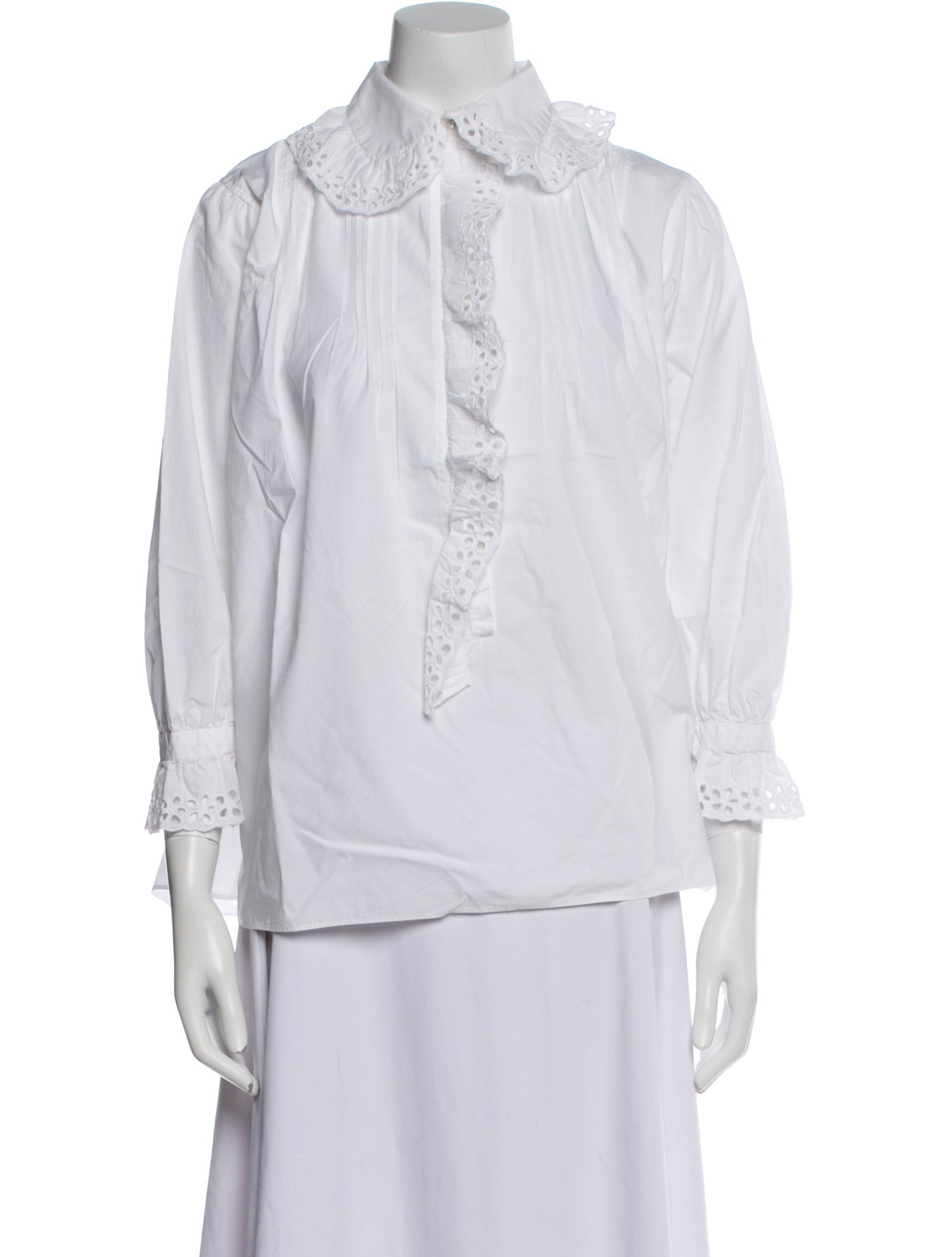 Nili Lotan Mock Neck Three-Quarter Sleeve Button-Up Top
